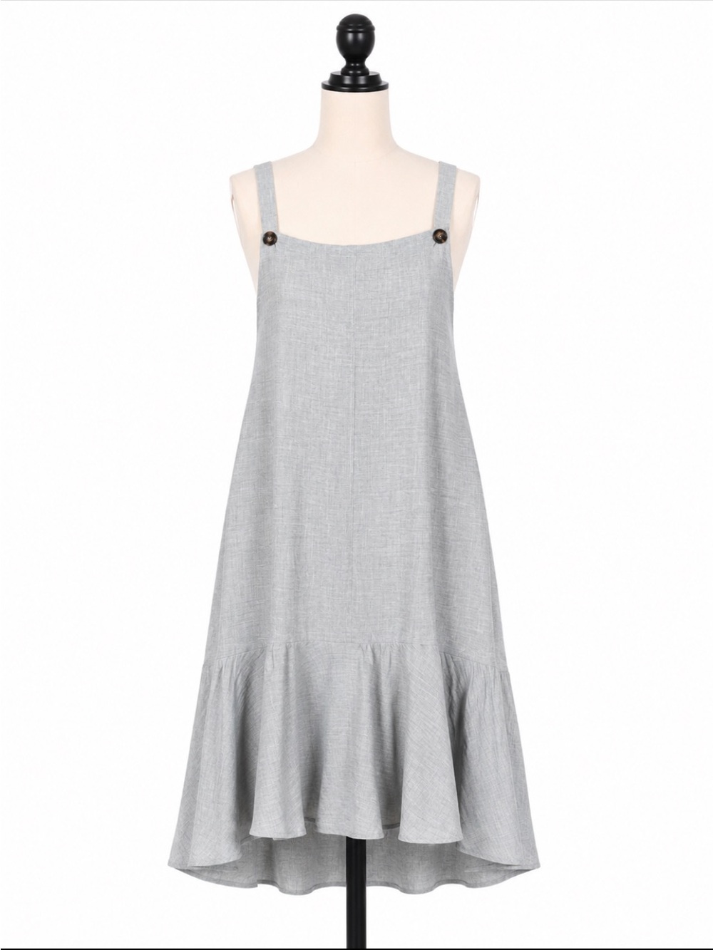 easel Light Gray Linen-Feel Ruffle-Hem Pinafore Dress